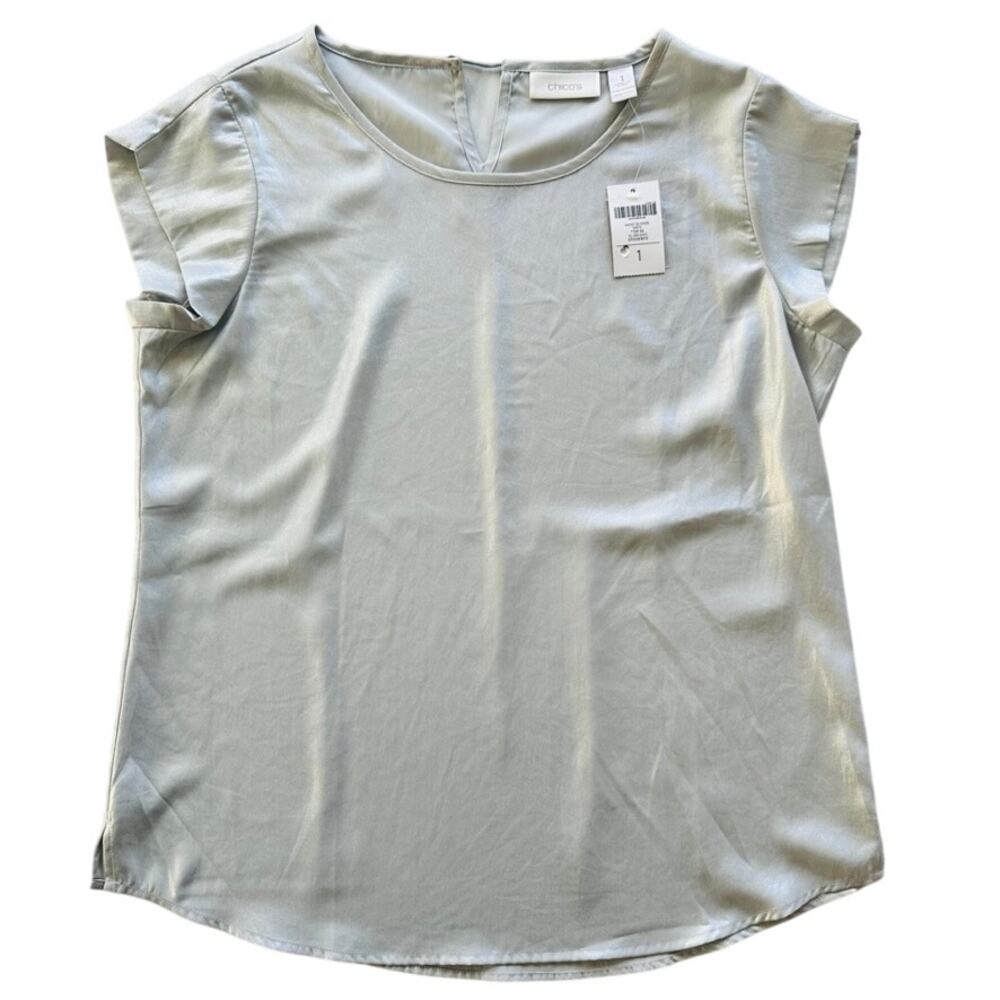 Chico's Drita Shimmer Cap Sleeve Blouse NEW Size 1 Silver Dressy Party NYE